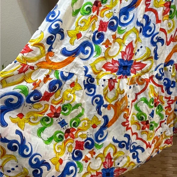 Louise Made in Italy 100% Linen Colorful Baroque Maxi Skirt Size M - Picture 6 of 7